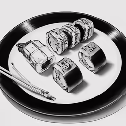three rolls of tape sitting on top of a plate