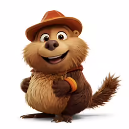 a small animal with a hat, wearing a shirt and tie