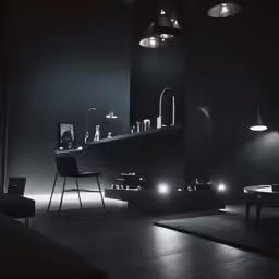 an empty black room with no one around