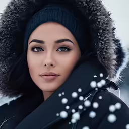 a woman in the snow wearing winter clothing