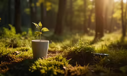 small tree growing out of a small white cup