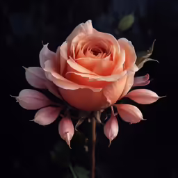 a single rose budding with pink petals on it