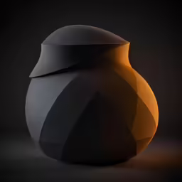 a big vase that is made out of black and orange shapes