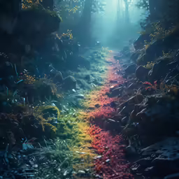 the colors of the rainbow painted on the path to nowhere