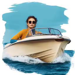 a woman is riding in the bow of a boat