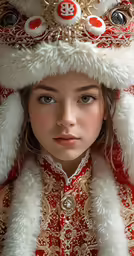 the girl is dressed in costume with the hood on