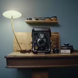 an old camera sitting on top of a table