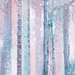 the colors of trees with snow falling from the tops