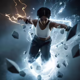 woman surrounded by energy in a digitally generated scene