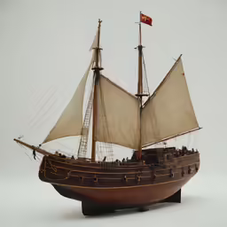 an image of a wooden sail ship with sails