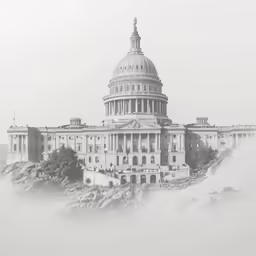a drawing of the capitol building in the distance