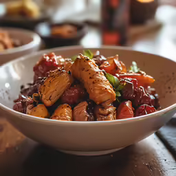a bowl filled with a bunch of meat and beans