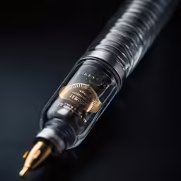 the pen is lying on the surface and it is gold