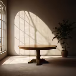 a table sits in front of a window on an indoor patio