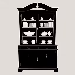 a china cabinet with an image of dishes on it
