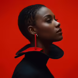 the beautiful african american woman with red earrings