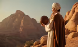 a person is holding a football in the desert