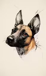 a brown and black dog looking straight ahead