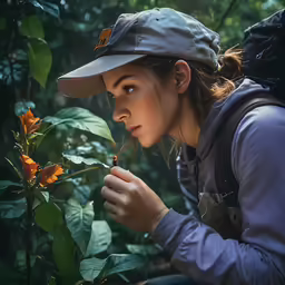 the girl in the hat holds a flower to her face