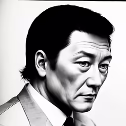 a black and white drawing of a person in a suit