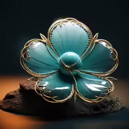 the flower is sitting on top of the rock