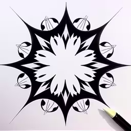 a drawing that is on the paper with a marker,black and white artwork displayed with white pen