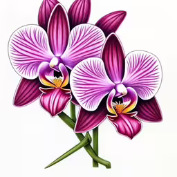 drawing of two purple flowers on a white paper,a drawing of three flowers with purple petals