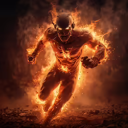 this image is an artistically generated image of a man running in fire