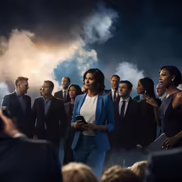 several well dressed people in suits and with clouds coming out of them