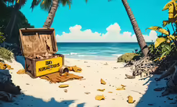there is a box of stuff on the beach by the water