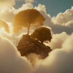two trees on the top of a rocky outcropping