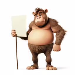 an angry gorilla holding a white board in his hands