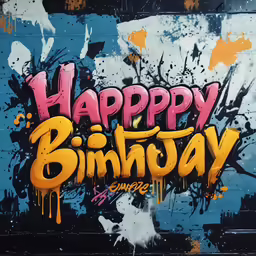a painting of happy birthday with spray paint