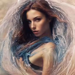 a woman with a blue scarf is posing