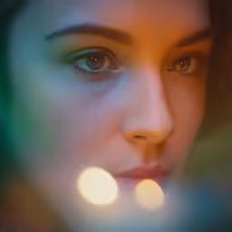 the woman is staring into the camera