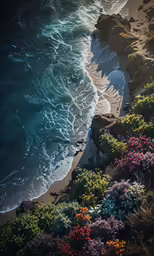 the beach is beside a body of water and a shore line