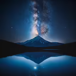 a nighttime sky filled with stars above a lake