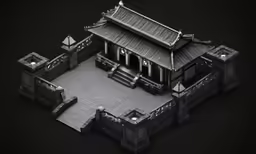 an architectural model of a large building with stairs, windows and a rooftop