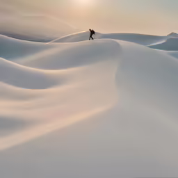 a lone person standing on a snowy hill
