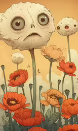 the face is on top of an orange flower