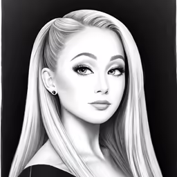 a drawing of a woman with long hair and large eyeliners
