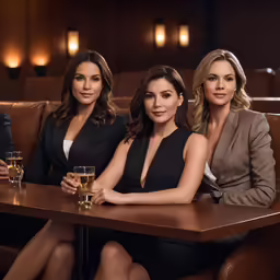 three beautiful women sitting at a bar together