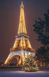 christmas lights lit the eiffel tower in paris, france