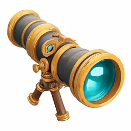 an all metal telescope with gold and blue glass
