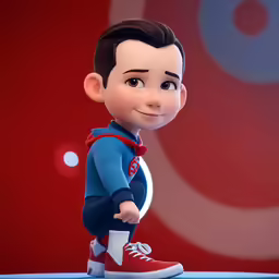 a 3d photo of a boy in a red shirt and blue sweatpants