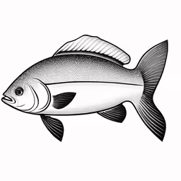 a black and white drawing of a fish