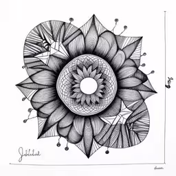 this is the design that i drew for a tattoo,a black and white pen drawing of a flower