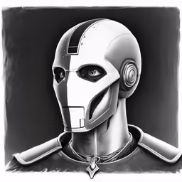 black and white photograph of a robot from behind