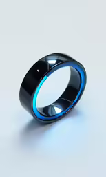 an open black and blue ring with a white background