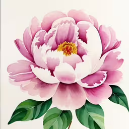 pink peonie painting on paper by hand,pink flower is displayed against a white background